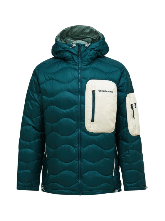 Kurtka puchowa męska Peak Performance Helium Utility Down Hood Jacket ponderosa pine / sand fog