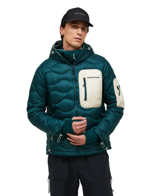 Kurtka puchowa męska Peak Performance Helium Utility Down Hood Jacket ponderosa pine / sand fog