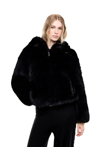 Kurtka narciarska damska EA7 Emporio Armani Faux-Fur-Effect Black
