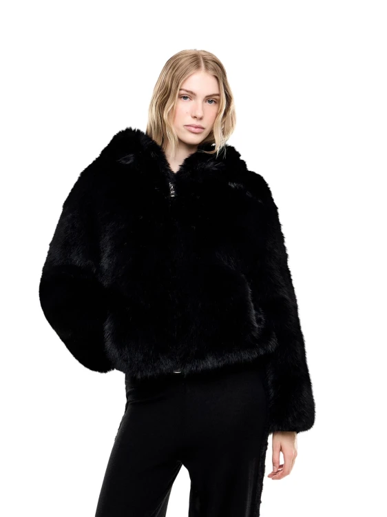Kurtka narciarska damska EA7 Emporio Armani Faux-Fur-Effect Black