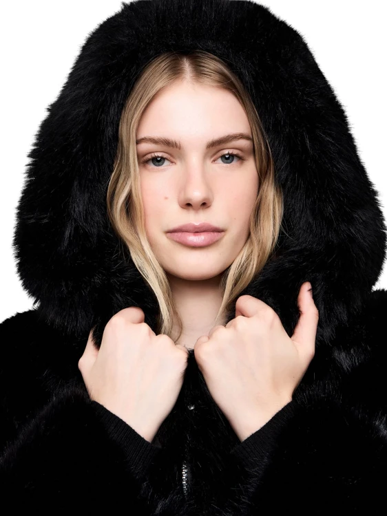 Kurtka narciarska damska EA7 Emporio Armani Faux-Fur-Effect Black