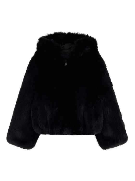 Kurtka narciarska damska EA7 Emporio Armani Faux-Fur-Effect Black