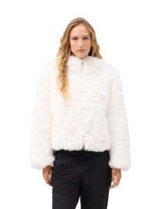 Kurtka narciarska damska EA7 Emporio Armani Faux-Fur-Effect White