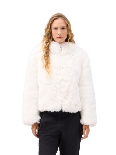 Kurtka narciarska damska EA7 Emporio Armani Faux-Fur-Effect White