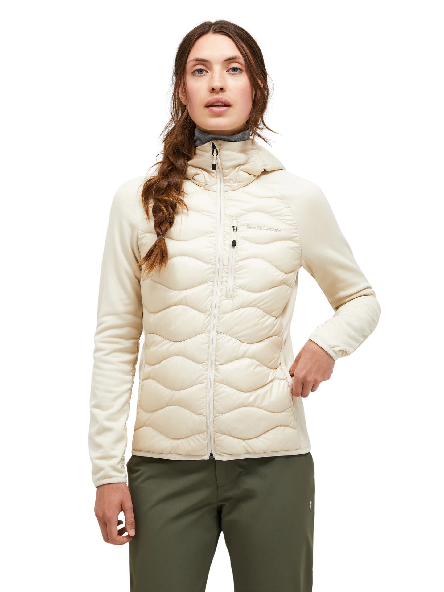 Kurtka Peak Performance puchowa damska Helium Down Hybrid Hood beżowa