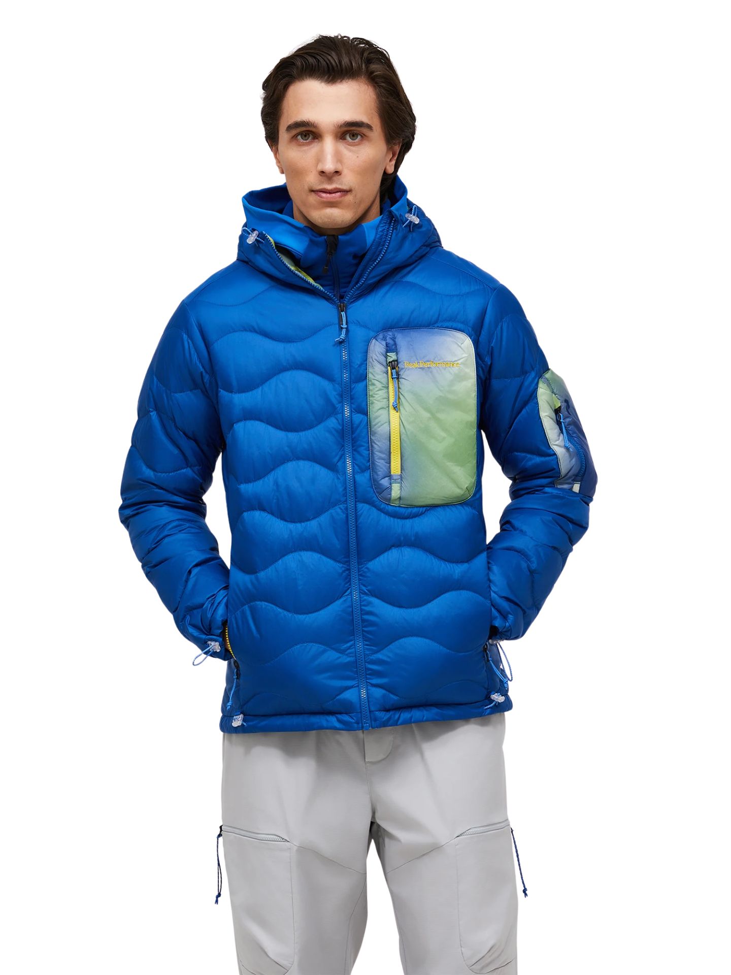 Kurtka puchowa męska Peak Performance Helium AOP Utility Down Hood true blue/aop
